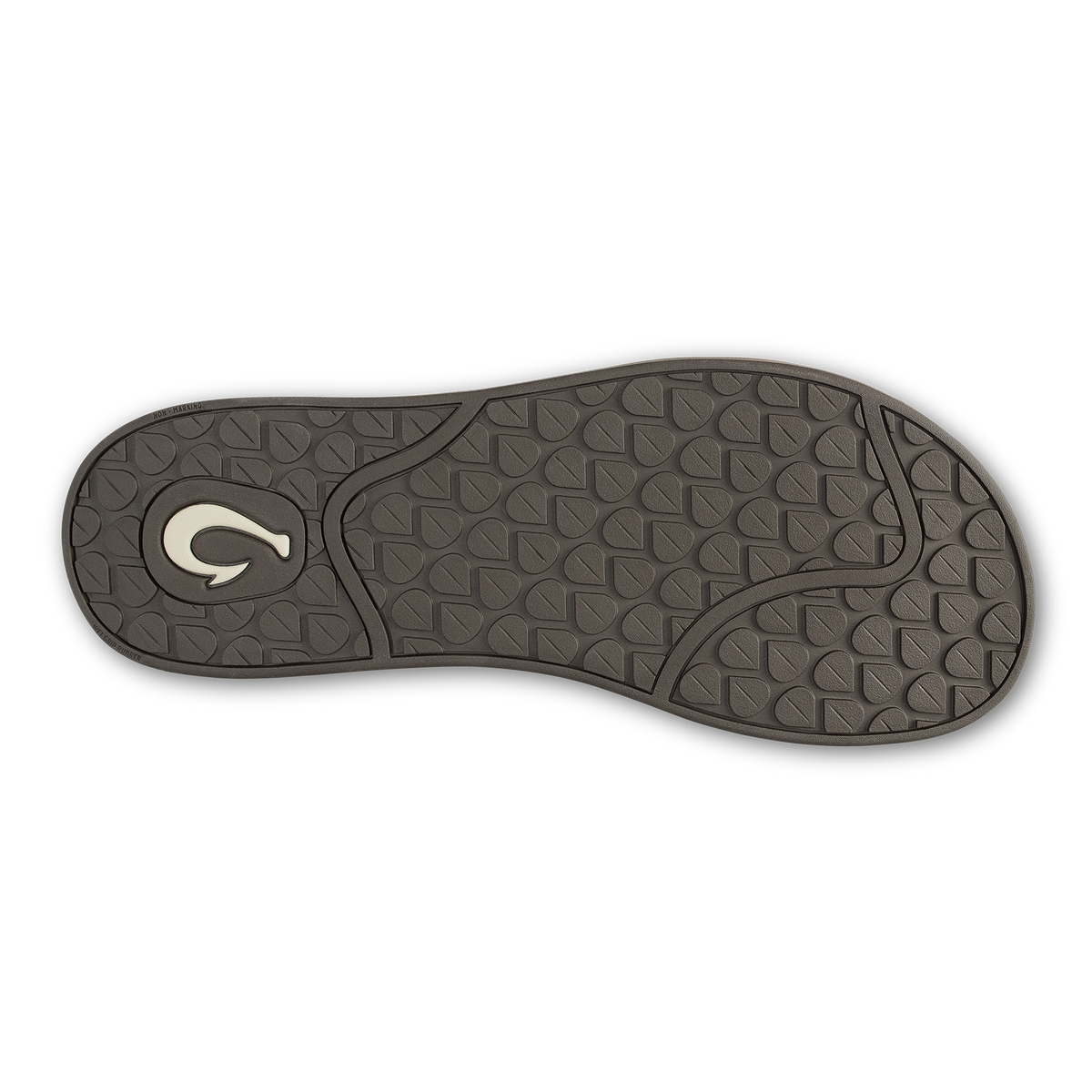Dark Java shoe sole with textured tread pattern and curved logo detail.
