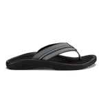 Black and gray thong sandal with cushioned footbed and textured strap across the top.