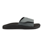 Nalu Slide with gray and black colorway, featuring a cushioned footbed and perforated upper strap.
