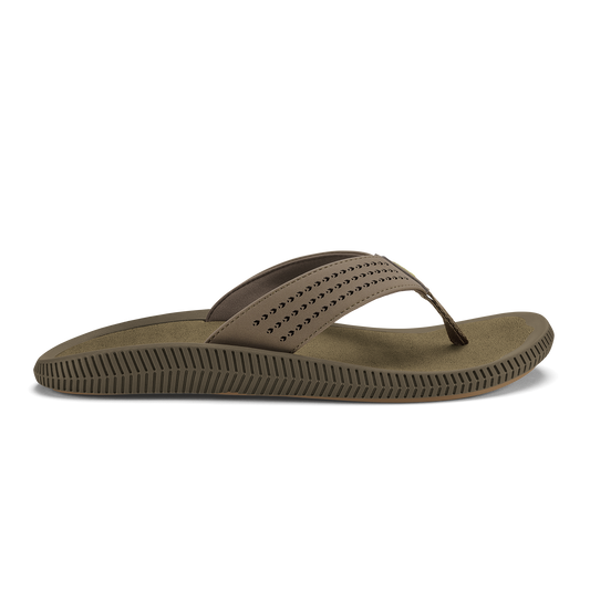 Tan flip-flop sandal with studded toe strap and textured sole.