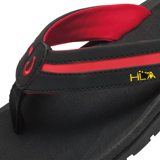 Black and red flip-flop sandal with cushioned footbed and HLA logo on strap.