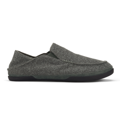 Dark gray textile slip-on loafer with black sole, shown in side profile view.