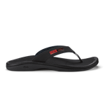 Black thong sandal with curved footbed and red HLA brand label on toe strap.