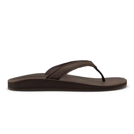 Dark brown thong flip-flop sandal with cushioned footbed and curved toe post.